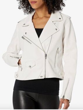 Faux Leather Moto Jacket in
White BLNAKNYC